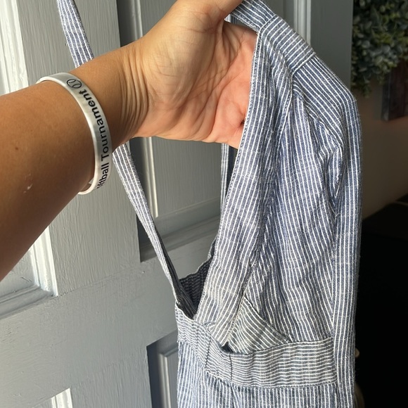 Japna Wide Leg Open Back Sleeveless Cotton Blue White Striped Jumpsuit, Size M - Picture 4 of 16